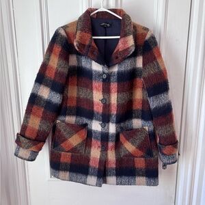 Women’s Charlie B Plaid Boucle Button Front Knit Coat Patch Pockets Small
